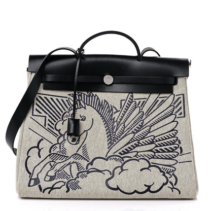 Hermes Vache Hunter Toile H Pegase Pop Herbag Zip Retourne 39 MM Bleu Indigo Ecru Black 2 of 11