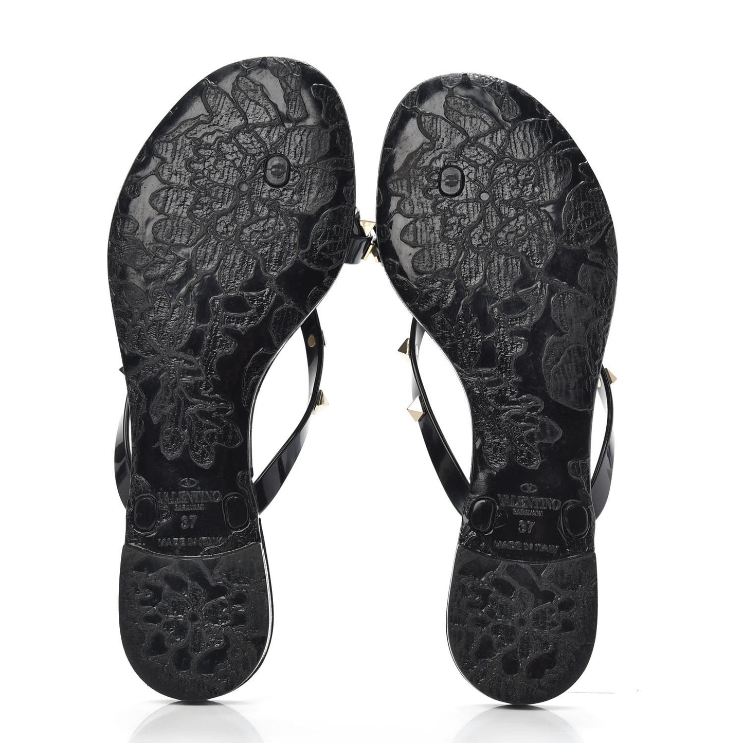 PVC Jelly Rockstud Bow Thong Sandals 37 Black