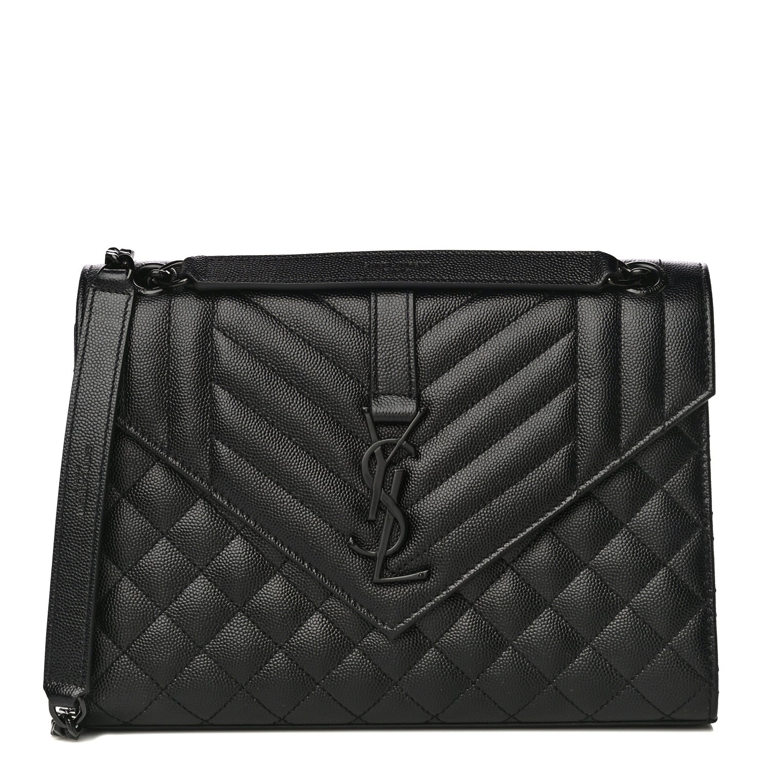 Saint Laurent Grain De Poudre Textured Mixed Matelasse Triquilt Medium Monogram Satchel Black 1 of 10