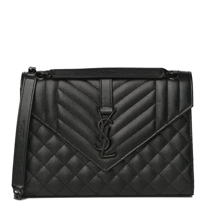 Saint Laurent Grain De Poudre Textured Mixed Matelasse Triquilt Medium Monogram Satchel Black 1 of 10