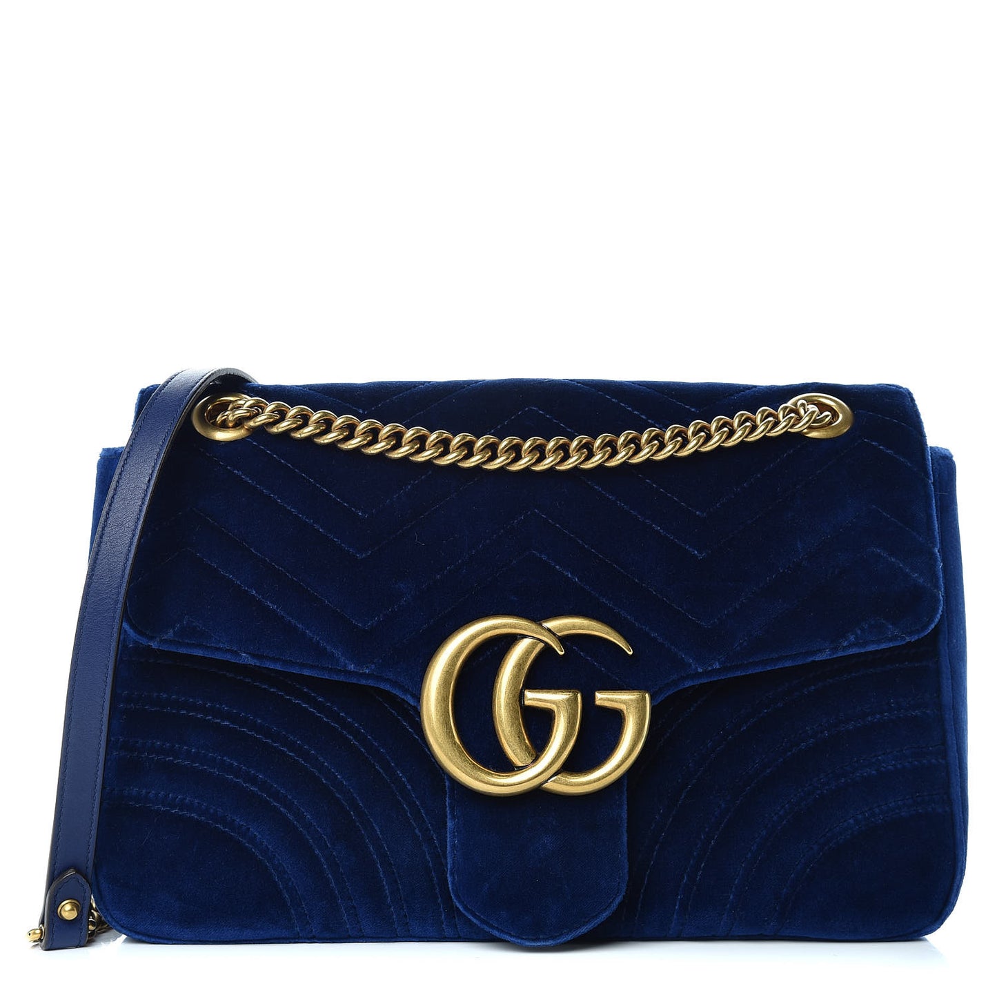 Velvet Matelasse Medium GG Marmont Shoulder Bag Cobalt Blue