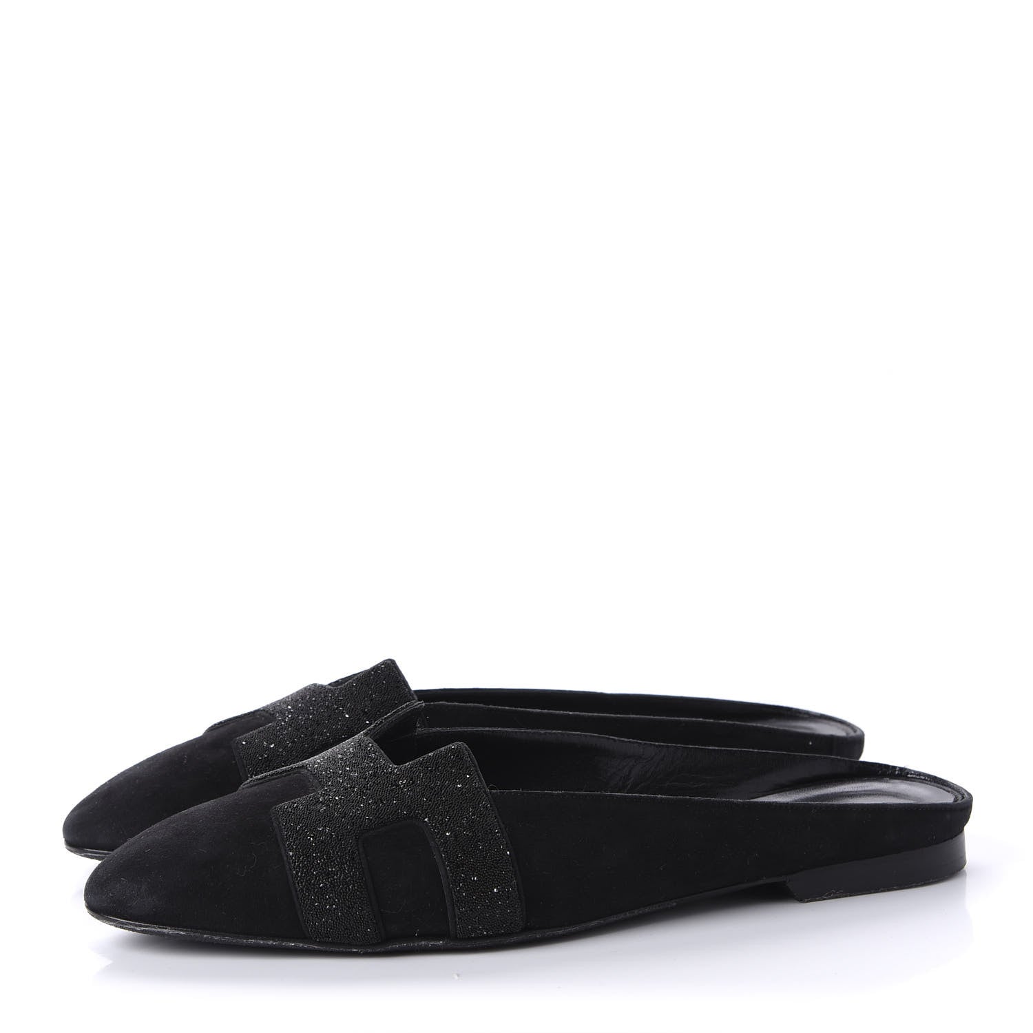 Hermes Suede Goatskin Crystal Roxane Mules 36 Black 3 of 8