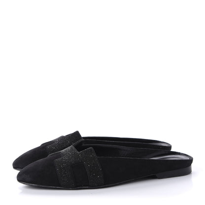 Hermes Suede Goatskin Crystal Roxane Mules 36 Black 3 of 8