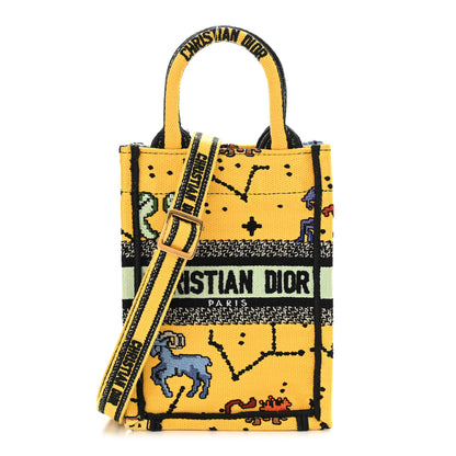 Christian Dior Canvas Embroidered Pixel Zodiac Mini Book Tote Phone Bag Jaune Multicolor 1 of 11