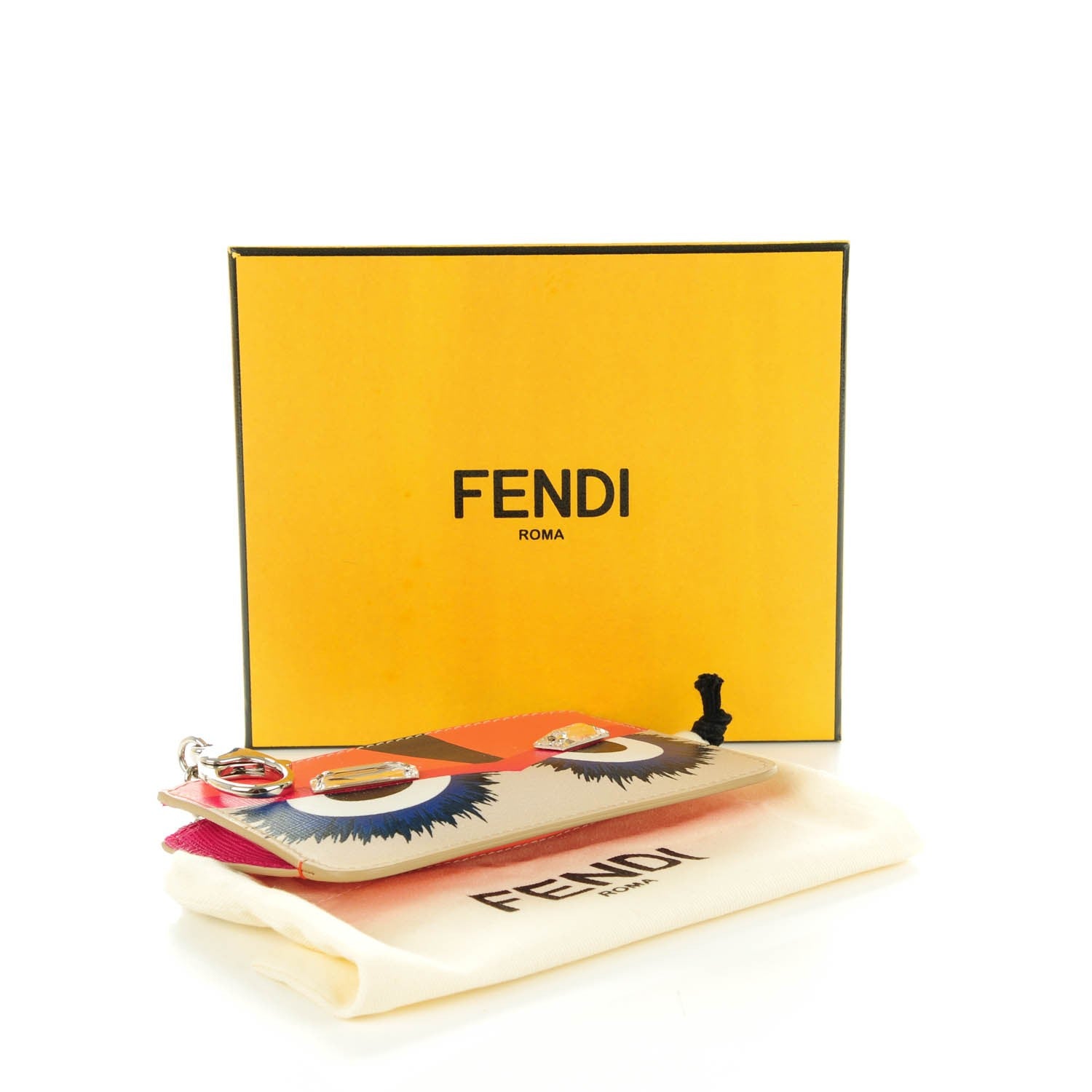 Fendi Saffiano Crystal Eye Monster Coin Pouch Key Case Bellini Multicolor 4 of 7