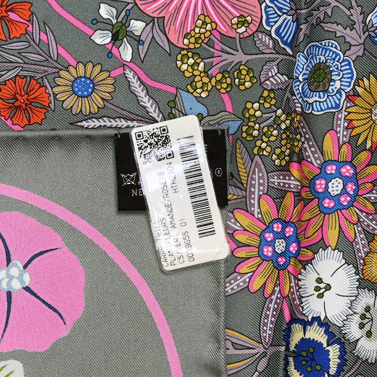 Silk Planifleurs Scarf 90 Vert Amande Rose Bleu