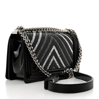 Chanel Patent Glitter PVC Chevron Quilted Medium Boy Flap Black Silver 3 of 10