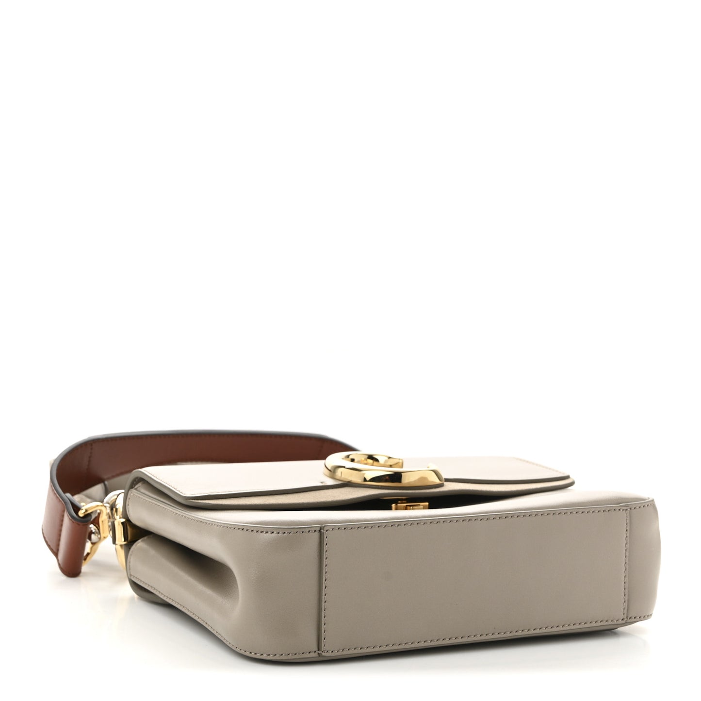 Shiny Calfskin Suede Small C Double Carry Bag Motty Grey