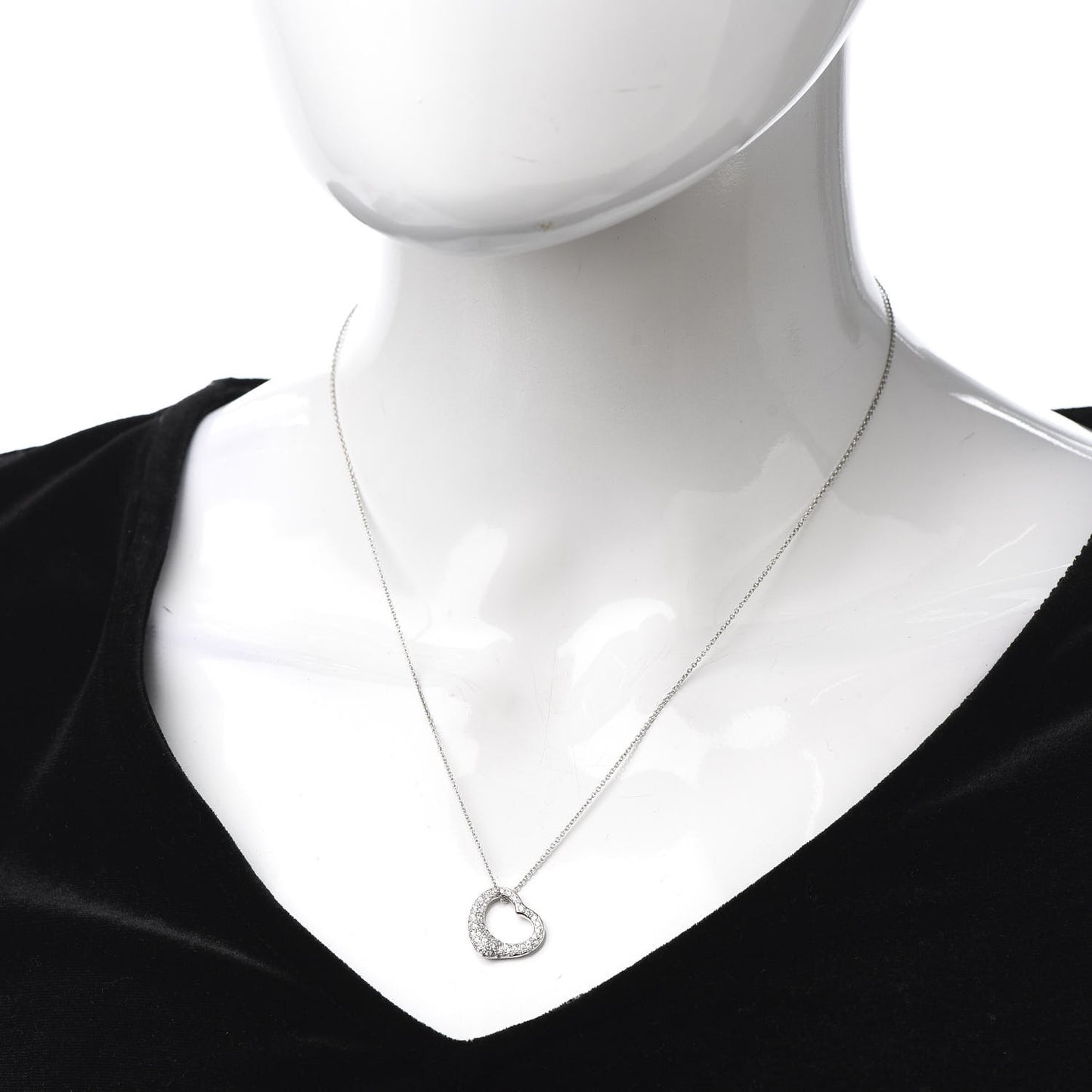 Platinum Diamond 16mm Elsa Peretti Open Heart Pave Pendant Necklace