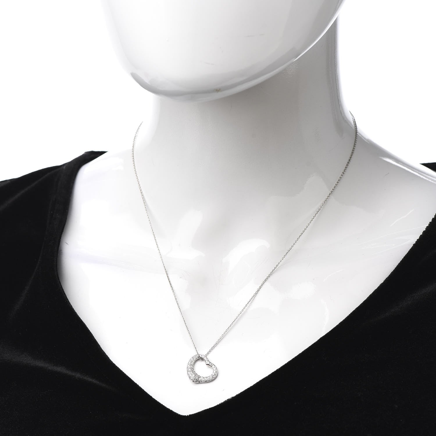Tiffany Platinum Diamond 16mm Elsa Peretti Open Heart Pave Pendant Necklace 2 of 5