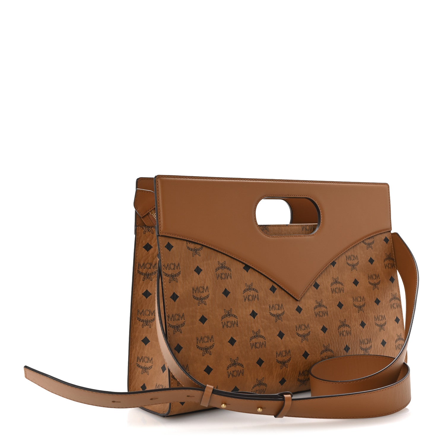 MCM Visetos Calfskin Medium Diamond Tote Cognac 3 of 10