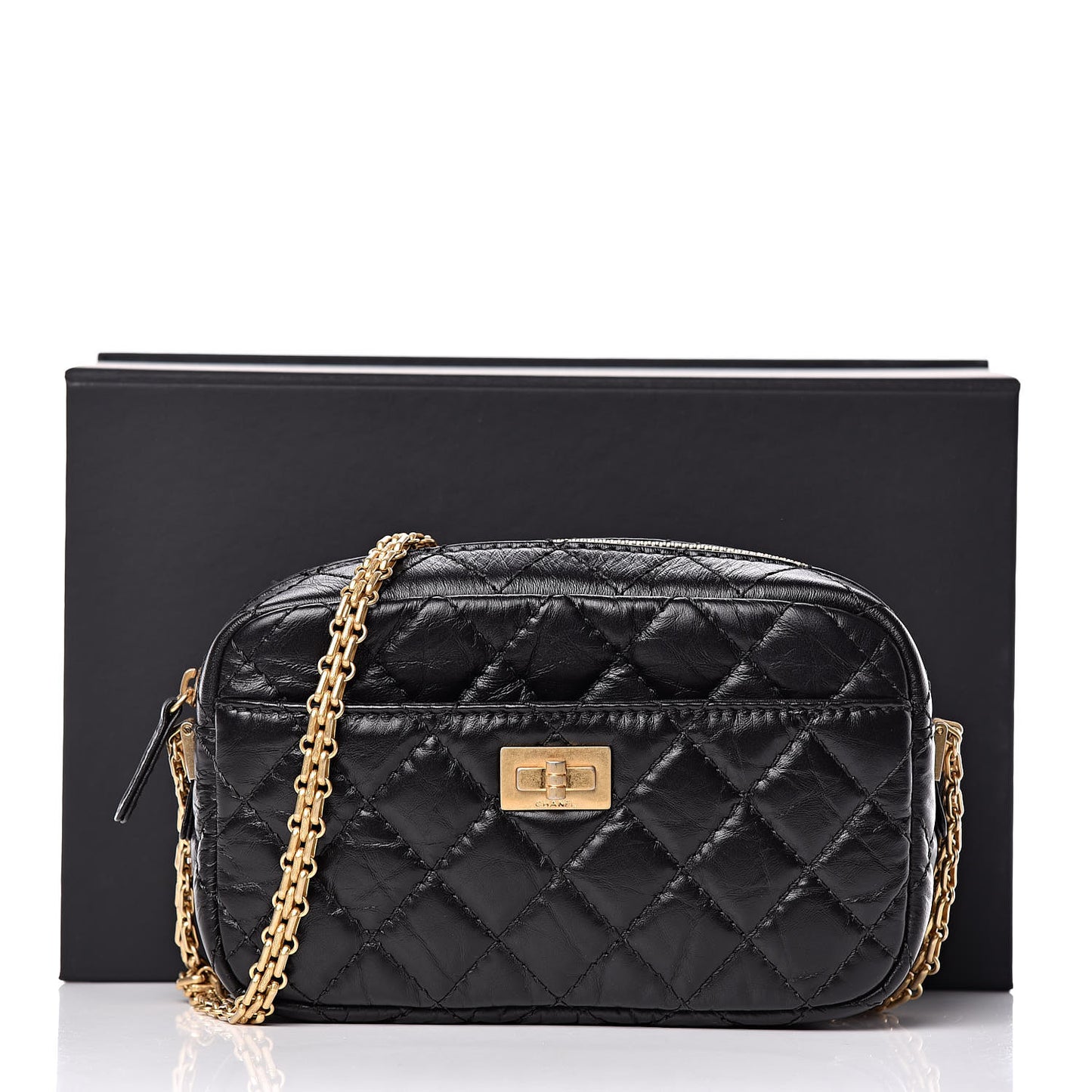 Aged Calfskin Quilted Mini Reissue Camera Case Black