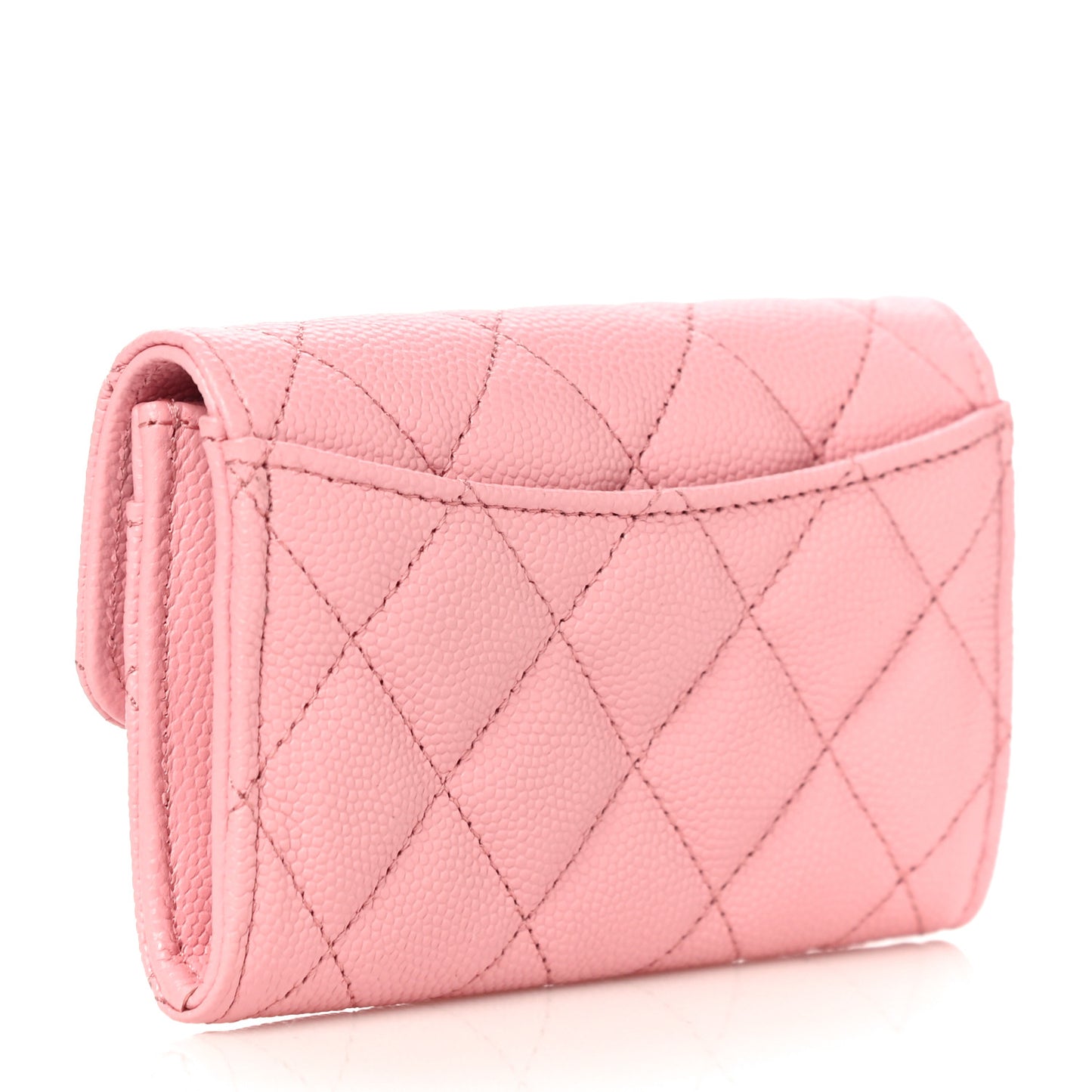 Caviar Quilted Flap Card Holder Wallet Pink