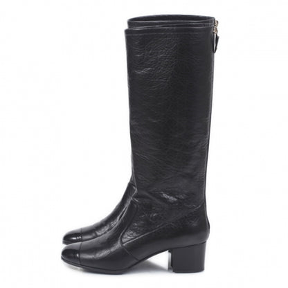Chanel Leather Cap Toe Tall Boots 40.5 Black 2 of 12