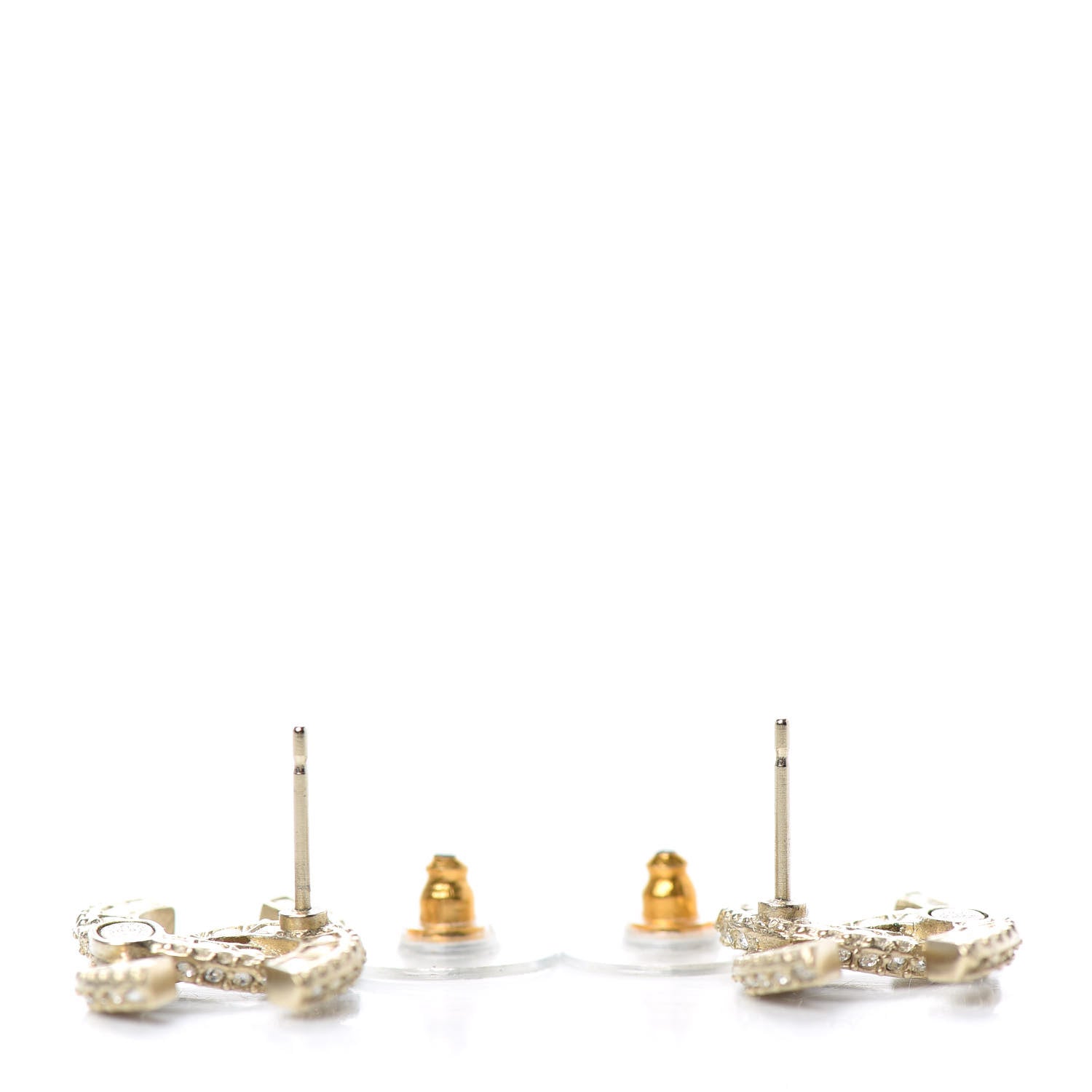 Chanel Crystal Timeless CC Earrings Light Gold 3 of 4
