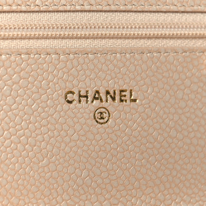 Chanel Pearly Caviar Quilted Wallet On Chain WOC Beige 6 of 13