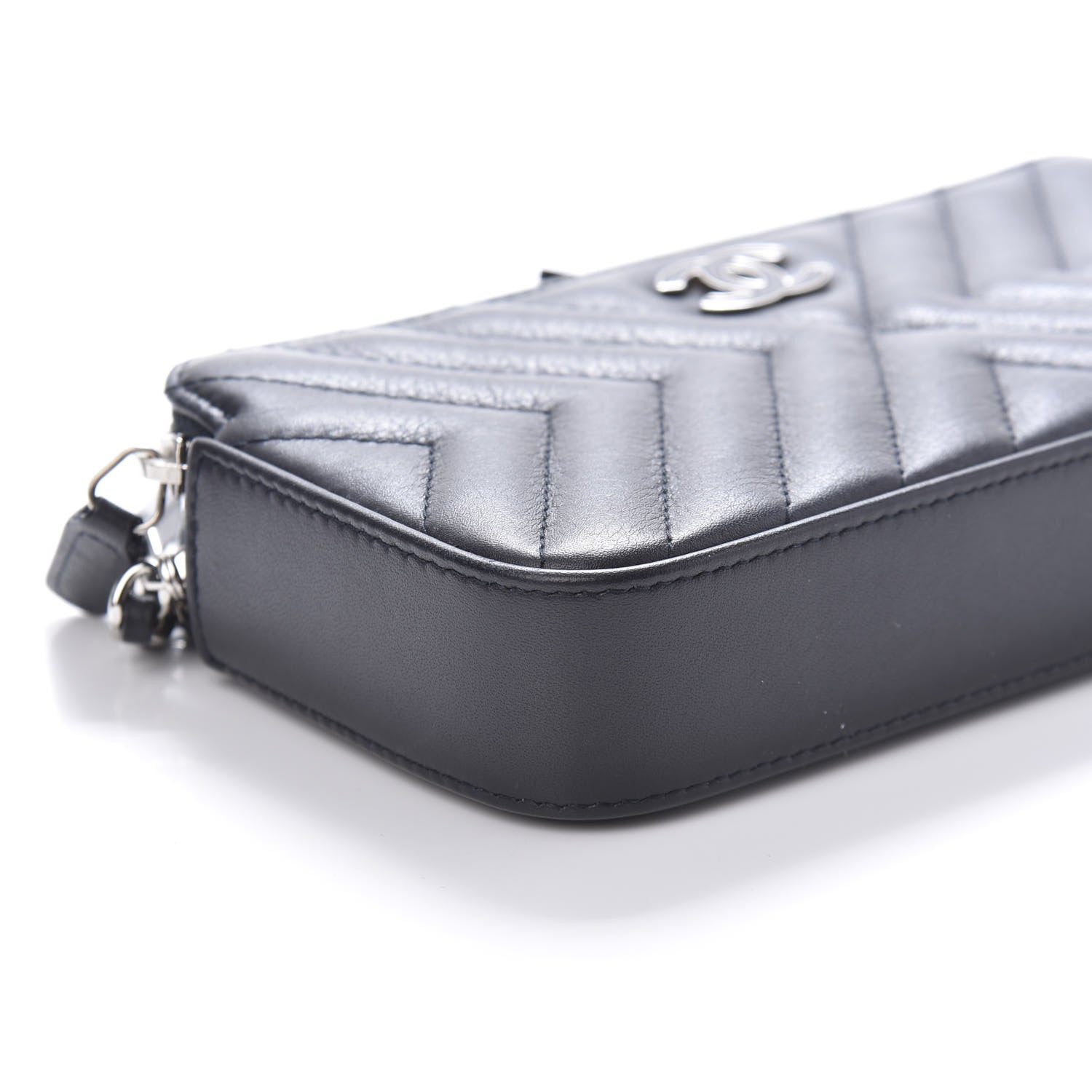 Chanel Calfskin Chevron Quilted Tassel Clutch With Chain Navy 10 of 19