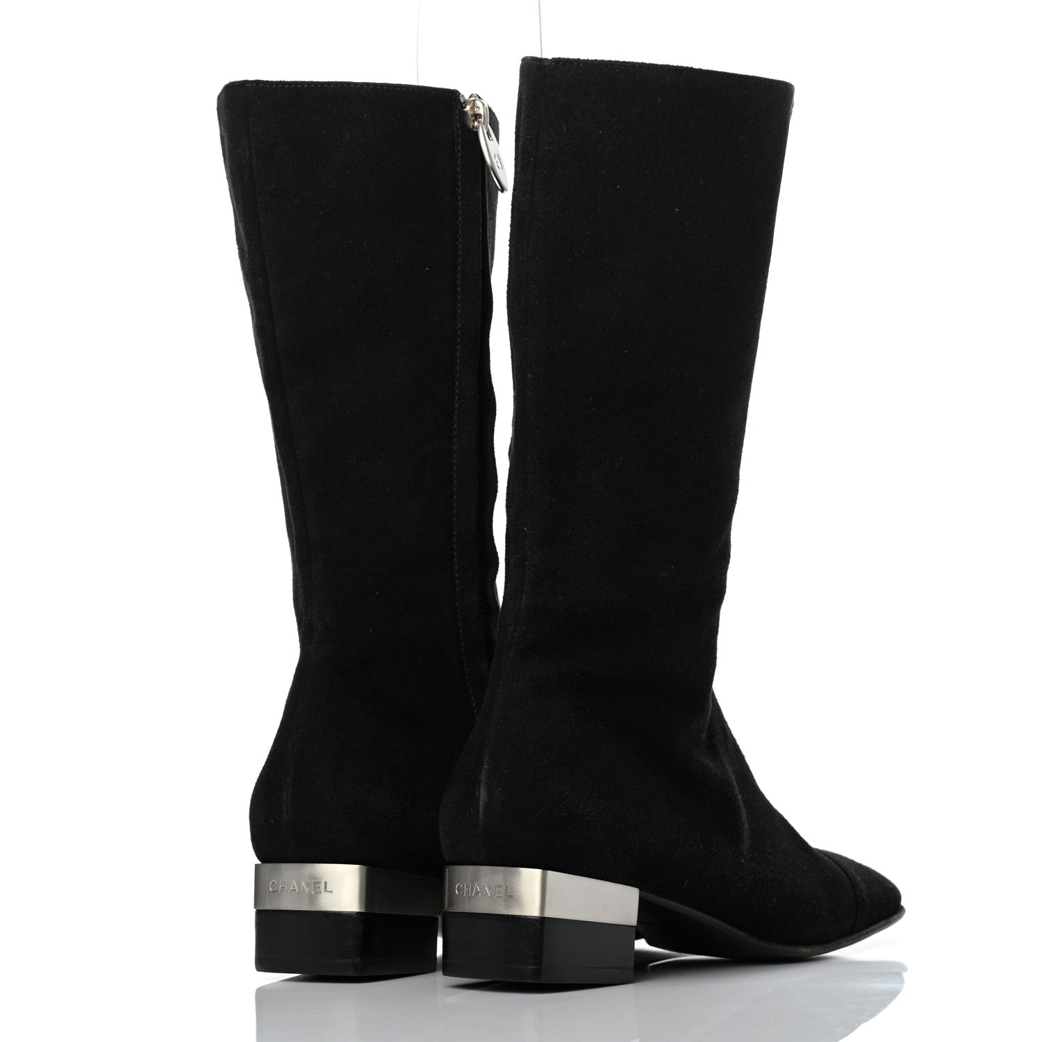 Chanel Suede CC Cap Toe Boots 35.5 Black 4 of 13