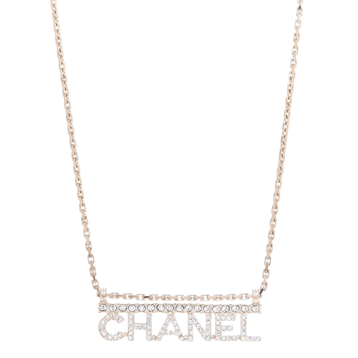 Metal Crystal Logo Necklace Gold