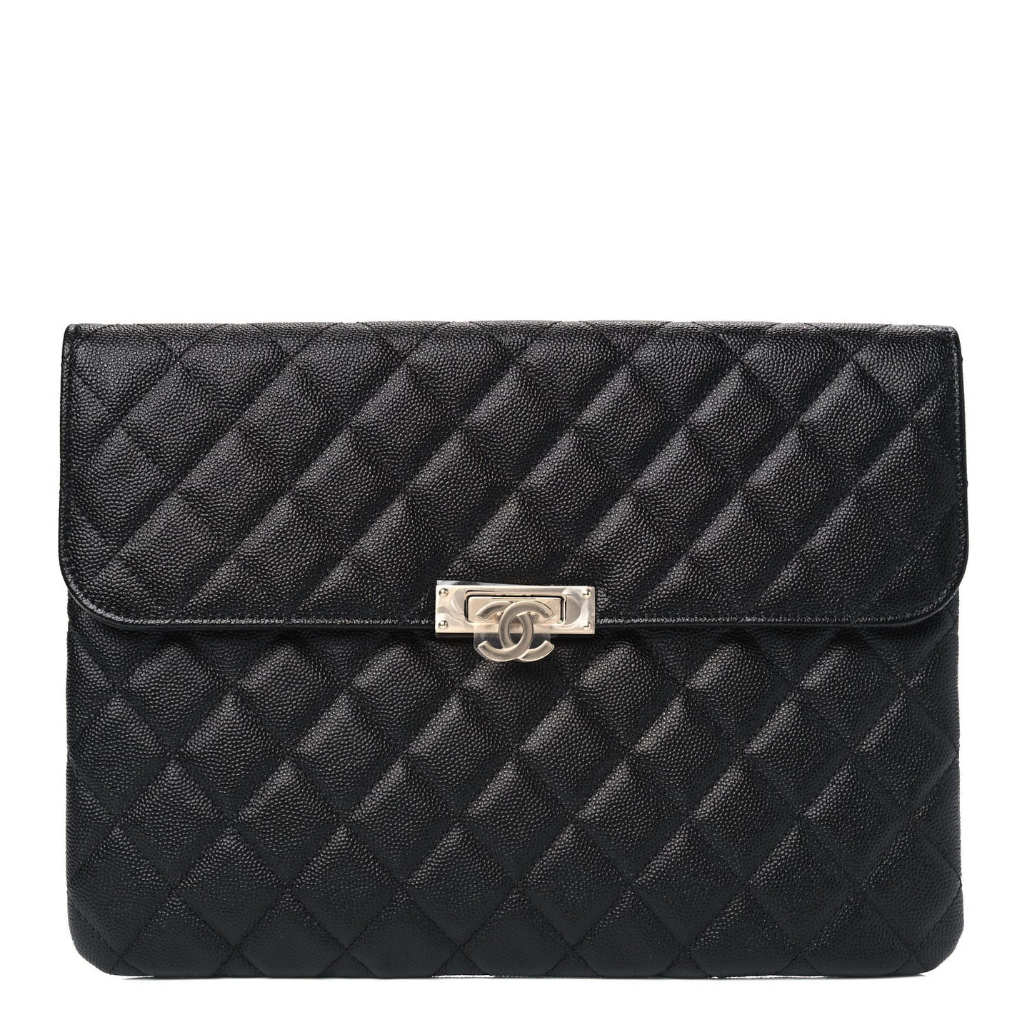 Caviar Quilted Medium Golden Class Pouch Black