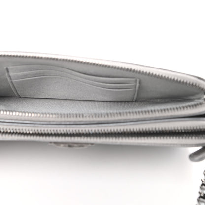Chanel Metallic Caviar Quilted Small Boy Clutch With Chain Silver 5 of 14