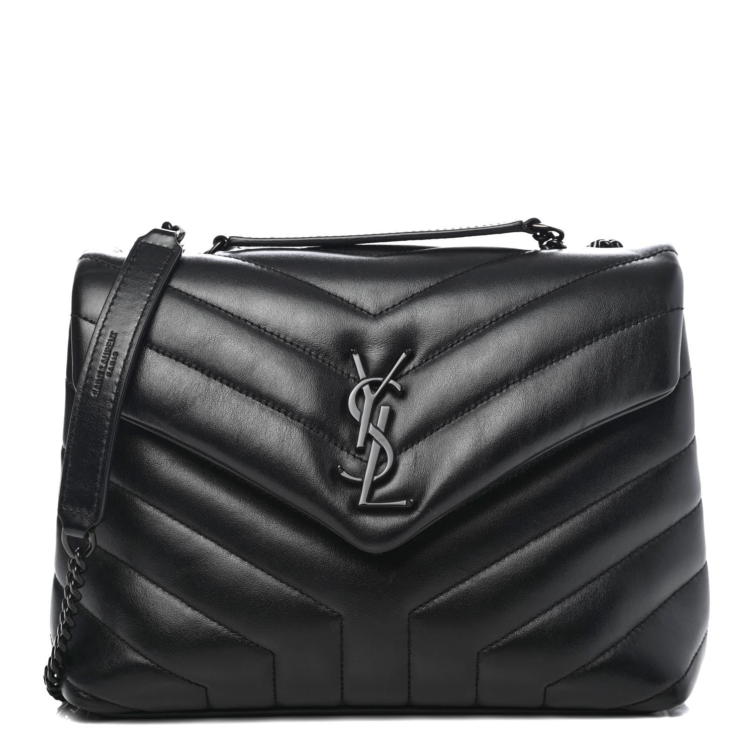 Saint Laurent Calfskin Y Quilted Monogram Small Loulou Chain Satchel Black 1 of 4