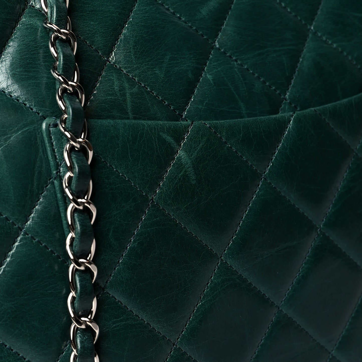Glazed Calfskin Quilted Large CC Delivery Tote Green