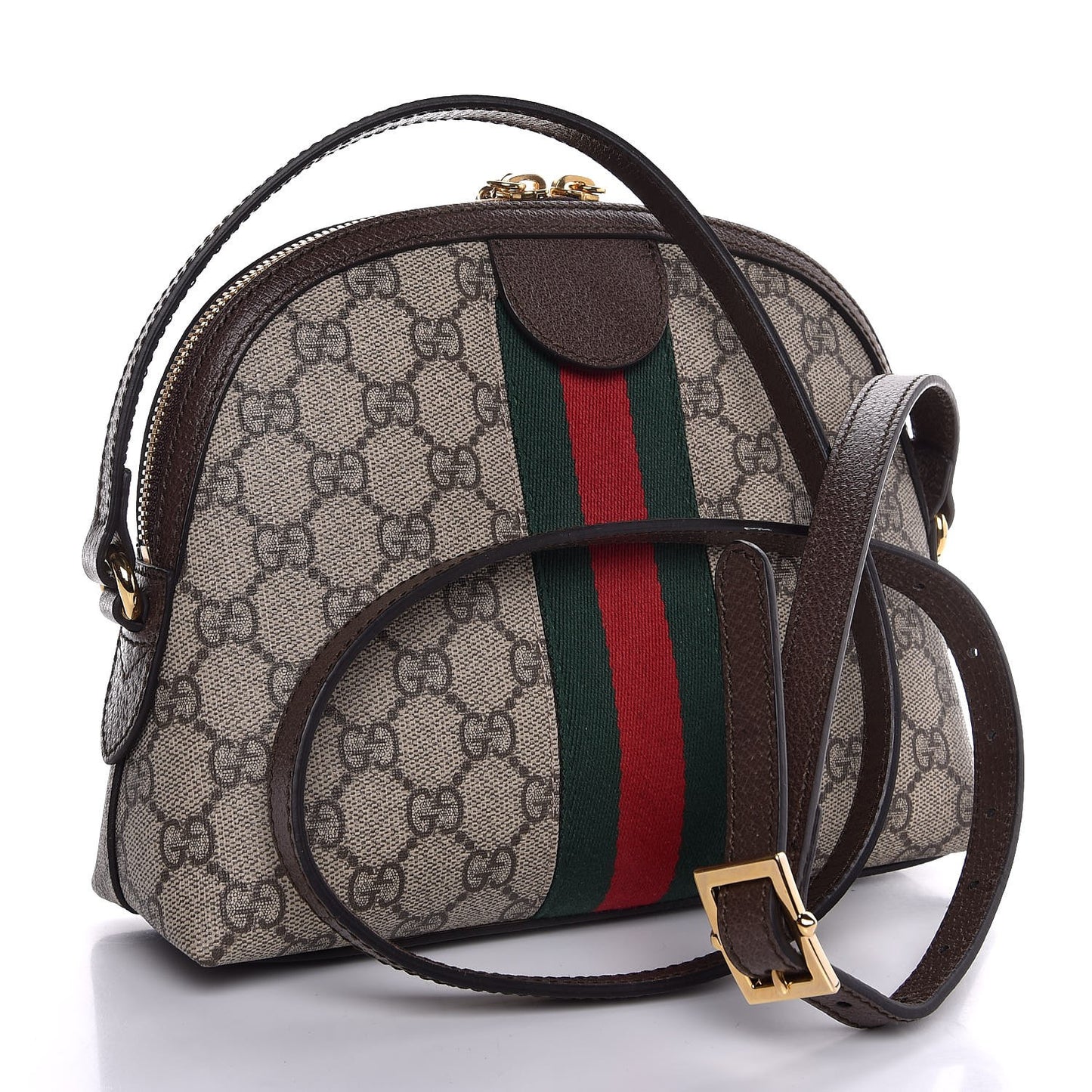 GG Supreme Monogram Textured Dollar Calfskin Web Small Ophidia Dome Shoulder Bag Beige Ebony New Acero