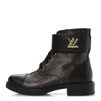 Louis Vuitton Calfskin Monogram Wonderland Flat Ranger Boots 38 Black 1 of 14