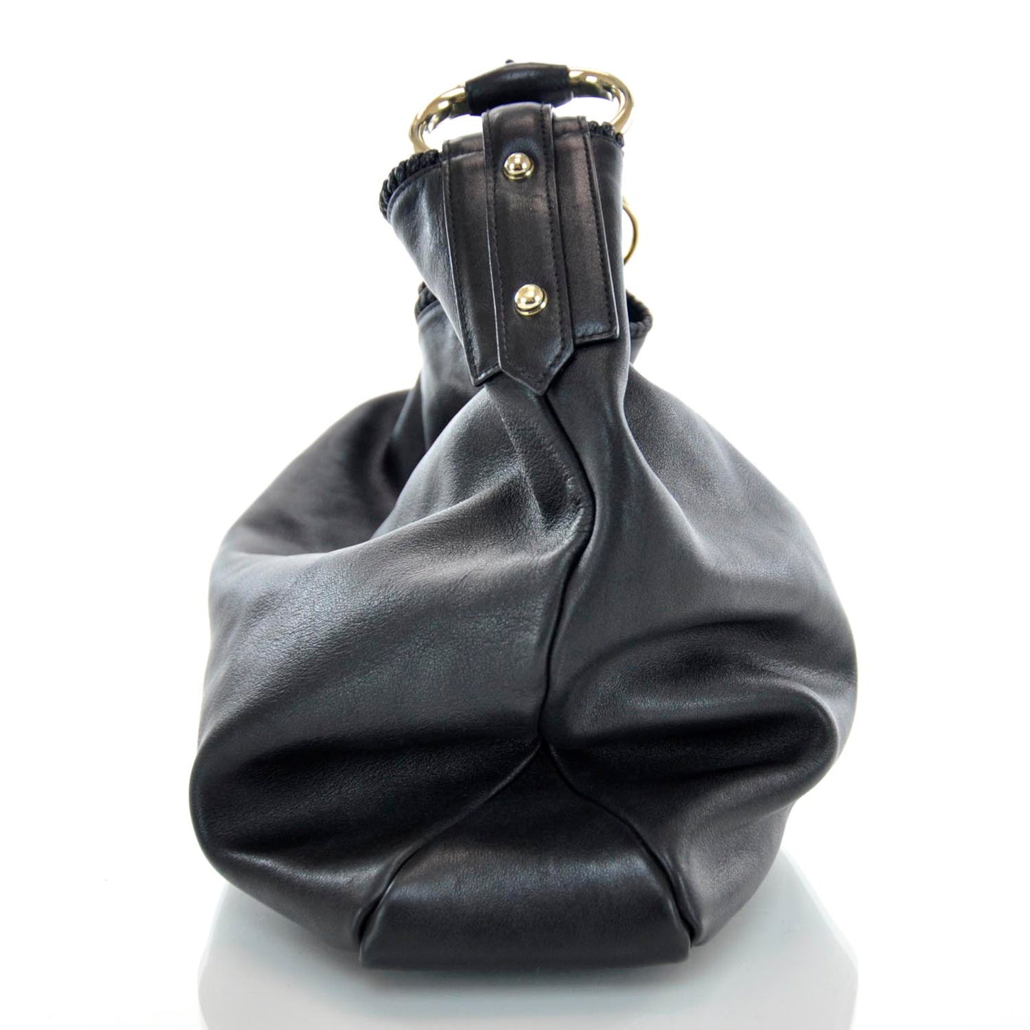 Leather Large Horsebit Chain Hobo Black