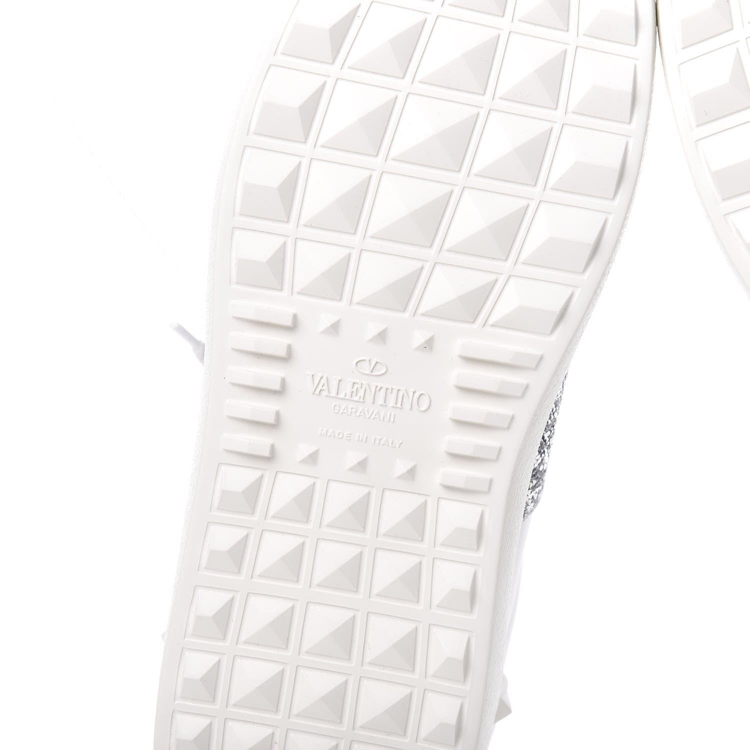 Valentino Garavani Calfskin Glitter Rockstud Open Sneakers 37.5 White Silver 6 of 9