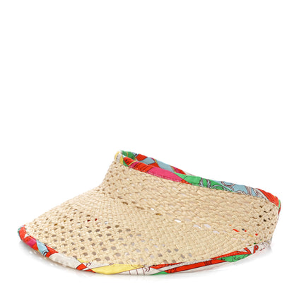 Hermes Panama Straw Woven Silk Astrologie Nouvelle Emilie Visor S Natural Amazone Pop 1 of 7