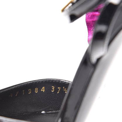 Saint Laurent Patent Calfskin Ayers Edie 110 Leaf Slingback Pumps 37.5 Black Fuschia 8 of 10