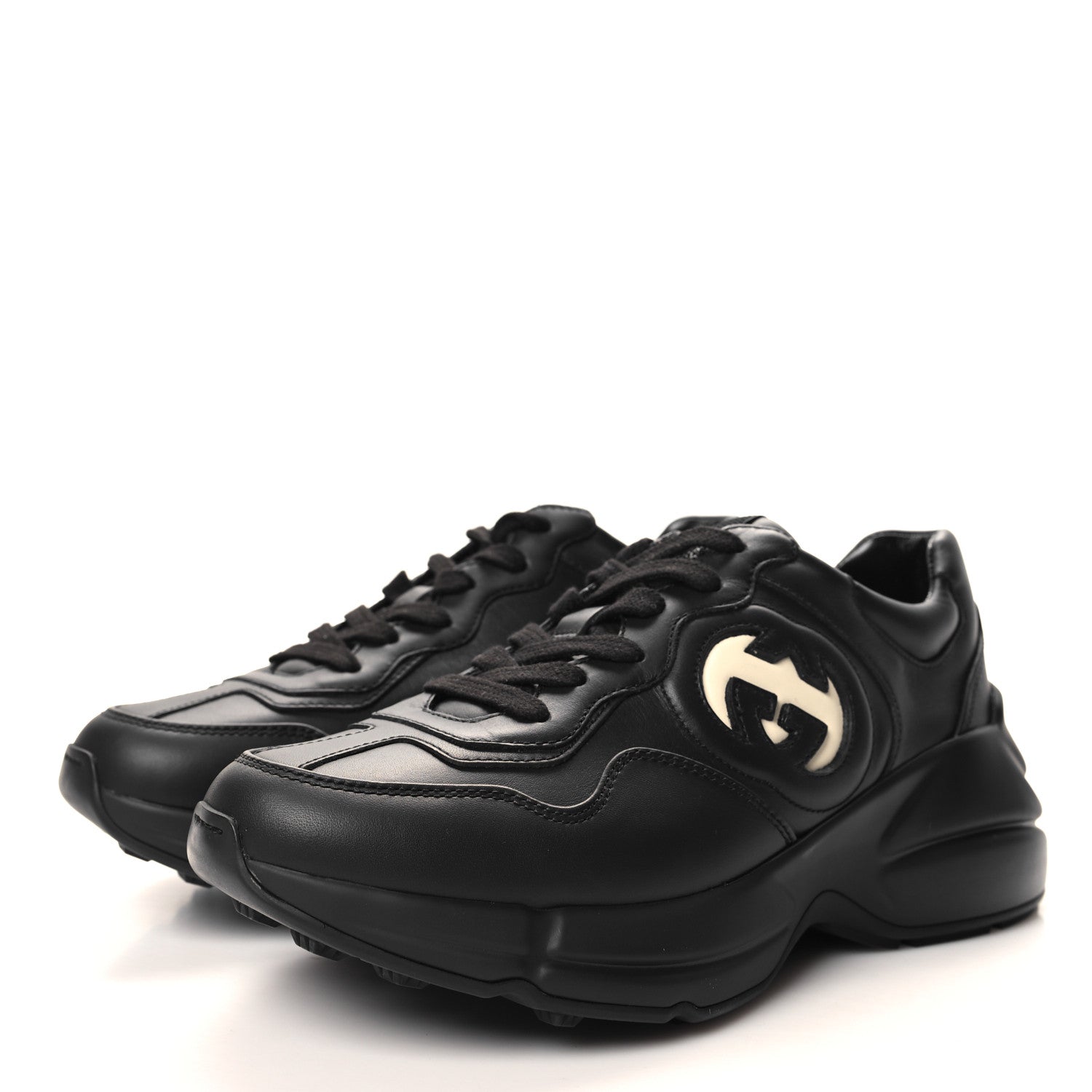 Gucci Dali Soft Calfskin Cut Out Interlocking G Womens Rhyton Sneakers 36.5 Black Ivoire 3 of 9