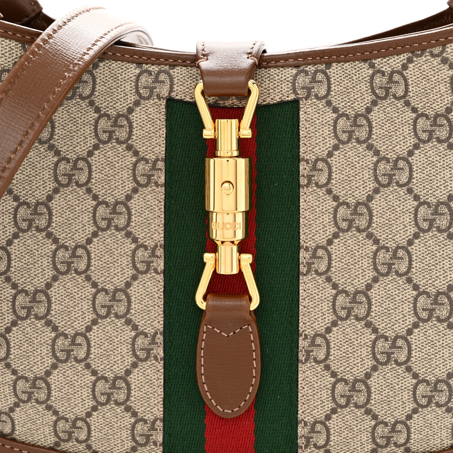 GG Supreme Monogram Azalea Calfskin Web Small Jackie 1961 Hobo Beige Ebony Brown Sugar
