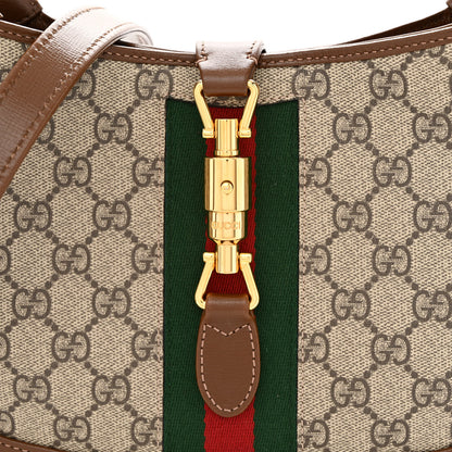 Gucci GG Supreme Monogram Azalea Calfskin Web Small Jackie 1961 Hobo Beige Ebony Brown Sugar 8 of 11