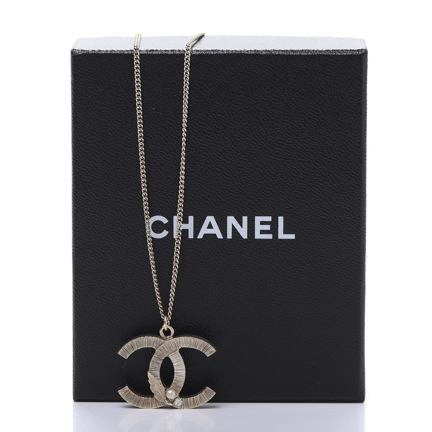 Chanel Pearl Crystal Feather CC Pendant Necklace Gold 6 of 6