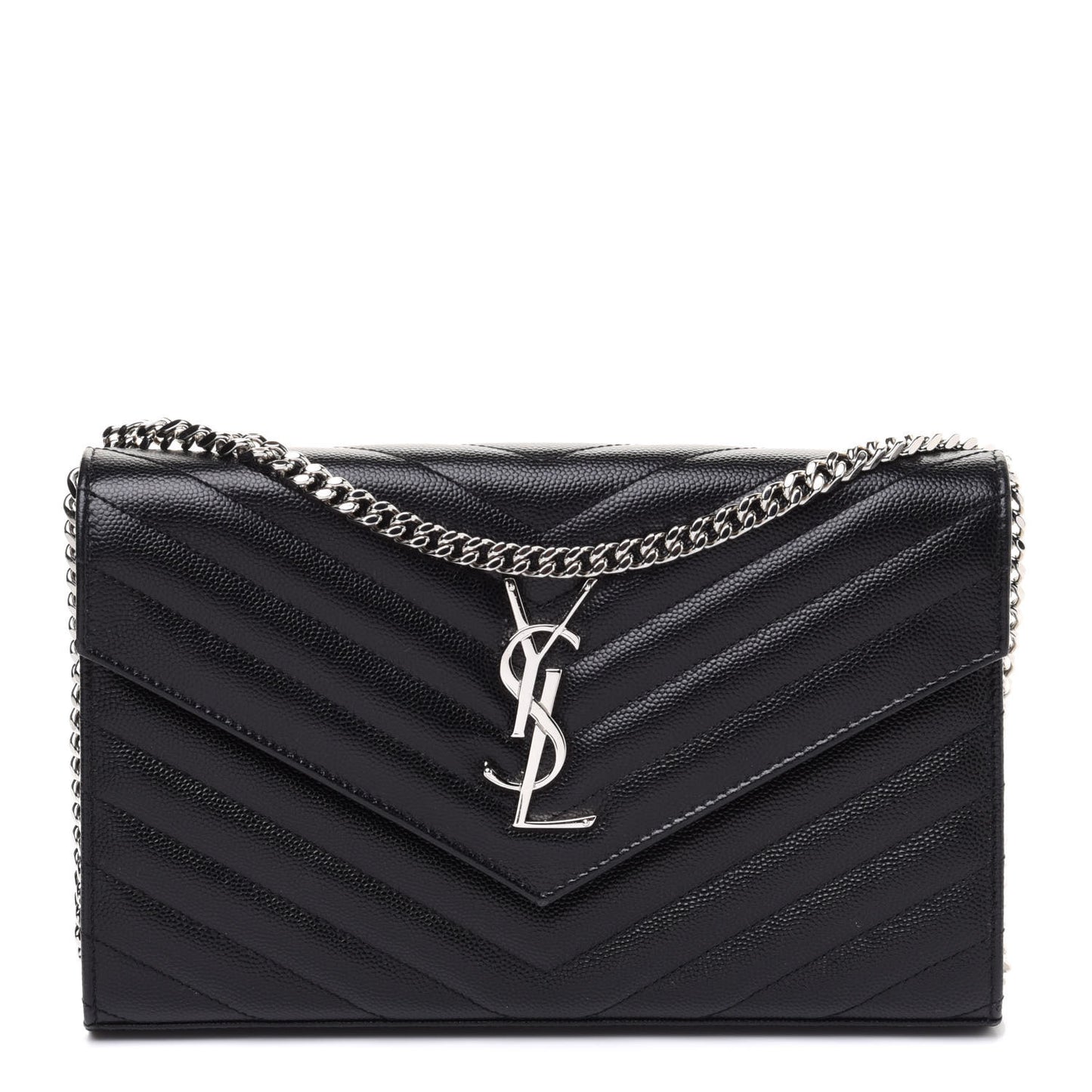Grain De Poudre Matelasse Chevron Monogram Chain Wallet Black