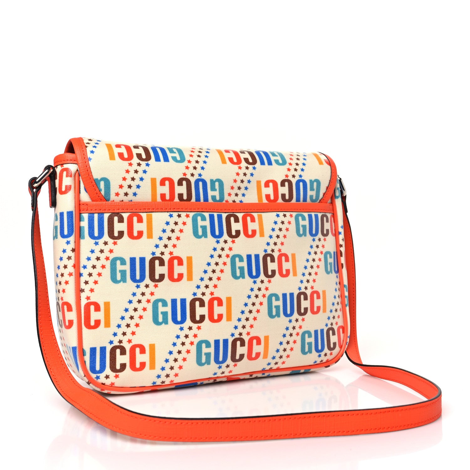 Gucci Coated Canvas Logo Star Print Childrens Messenger Bag Beige Multicolor Vibrant Orange 3 of 9