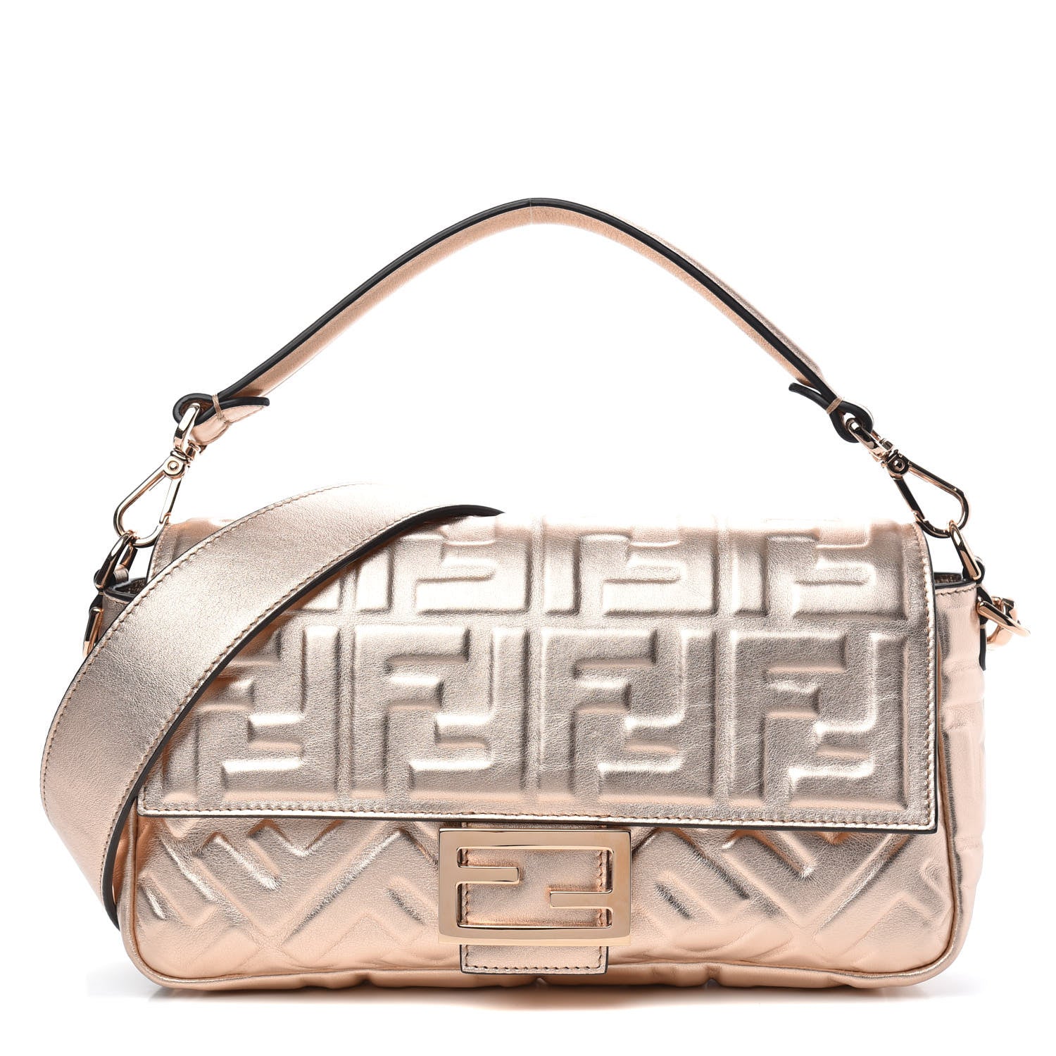 Fendi Vitello Laminato FF 1974 Embossed Baguette Rame 1 of 9