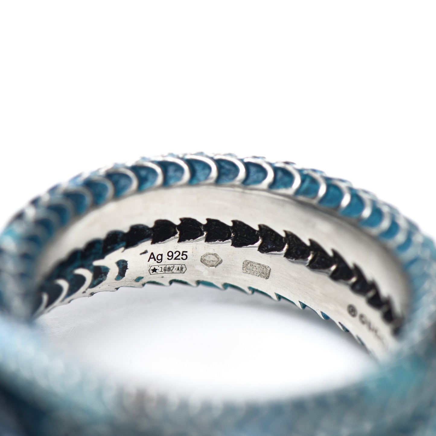 Sterling Silver Enamel Garden Snake Band Ring Blue 61 9.5