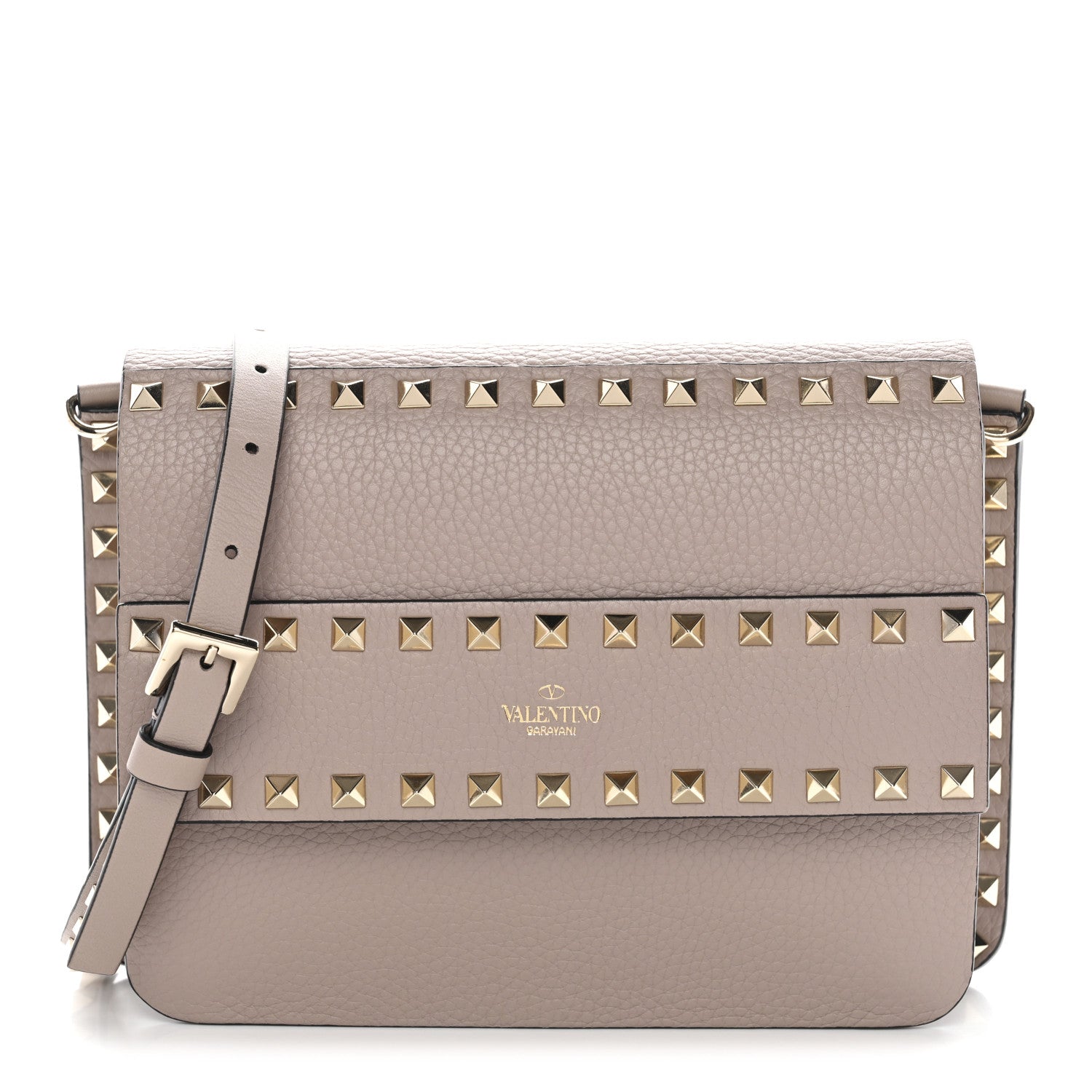 Valentino Garavani Pebbled Calfskin Rockstud Side Slip Crossbody Poudre 1 of 9
