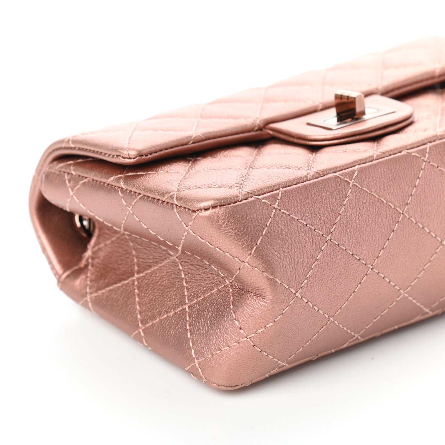 Metallic Grained Calfskin Quilted 2.55 Reissue Mini Flap Copper Pink
