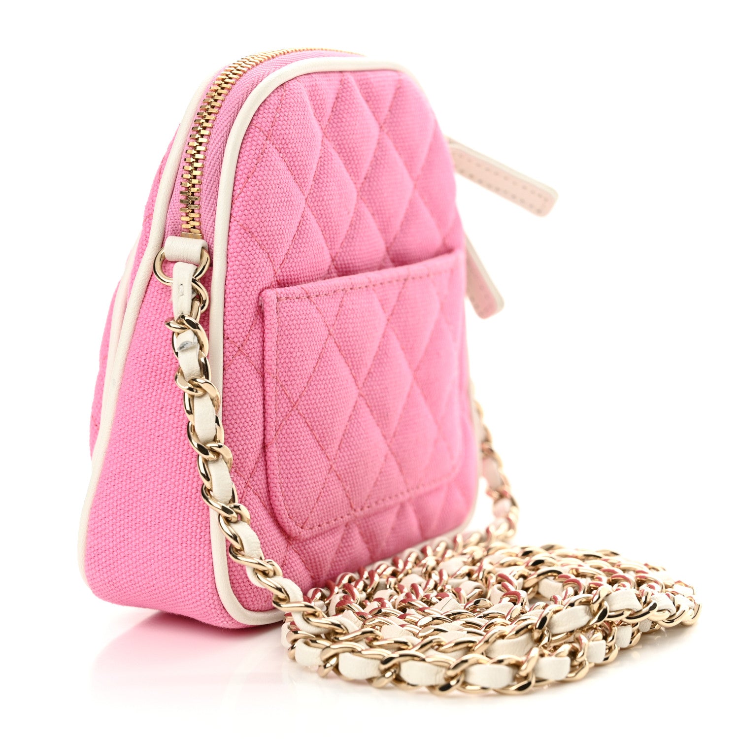 Chanel Canvas Calfskin Tennis Racket Clutch With Chain Pink White