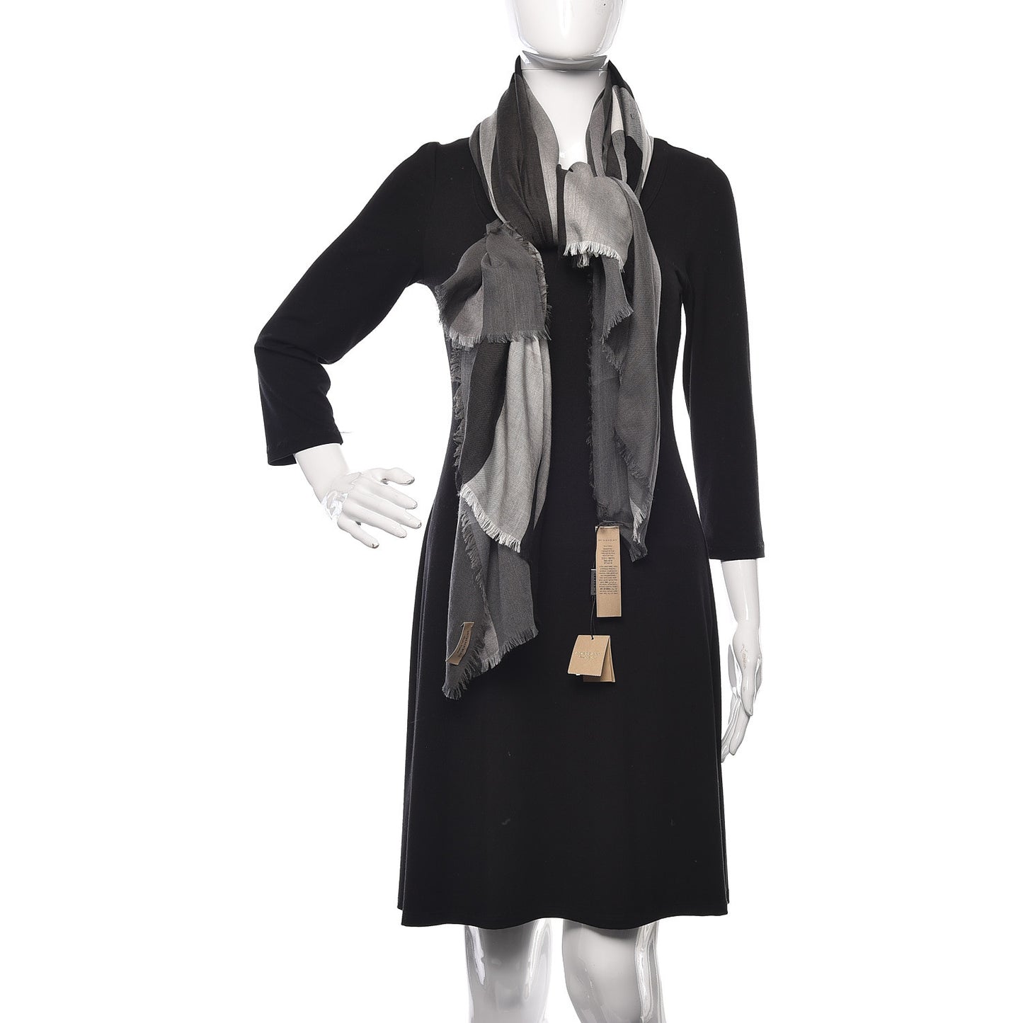 Silk Modal Wool Cashmere London Check Lightweight Square Scarf Mid Grey