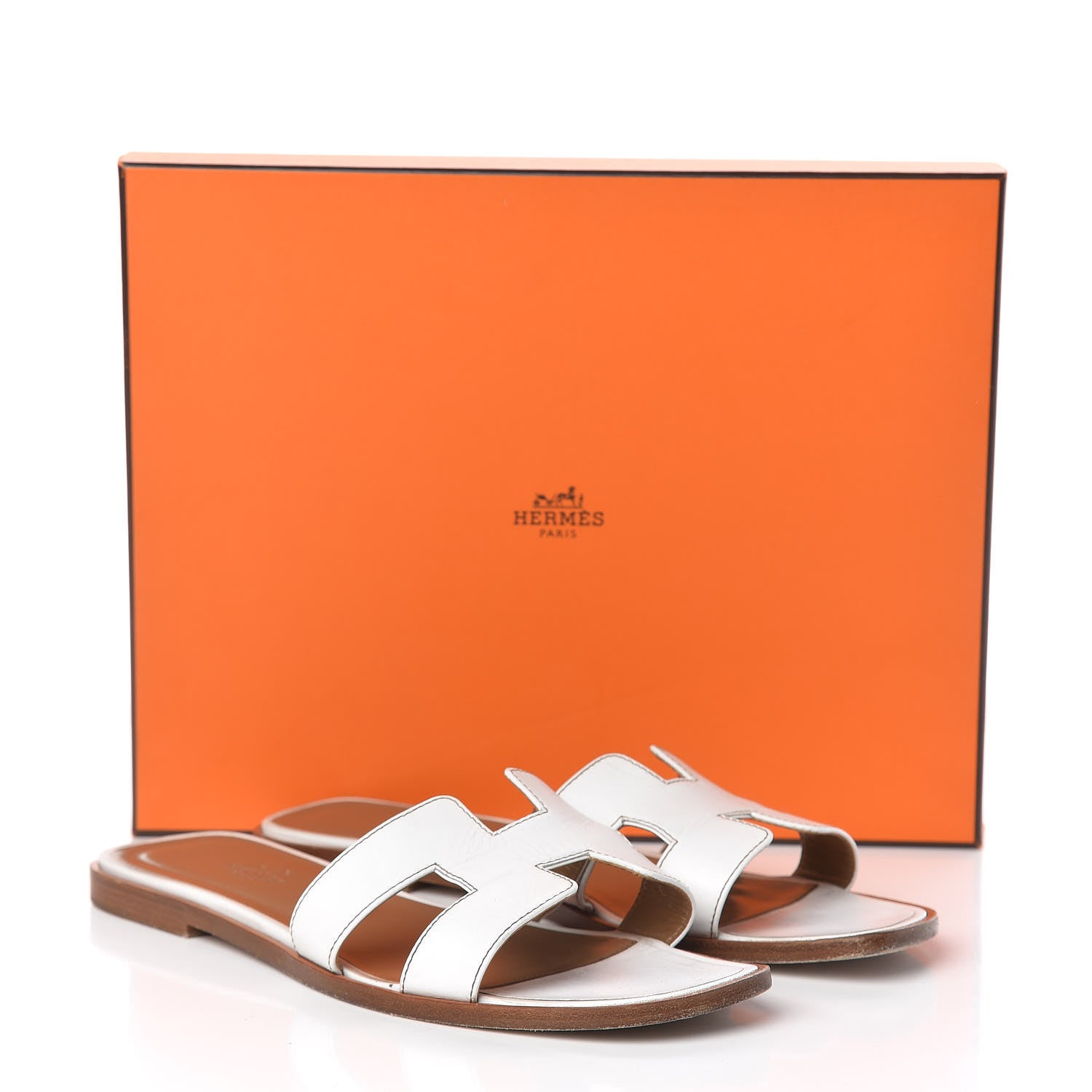 Hermes Box Calfskin Oran Sandals 38.5 White 18 of 18