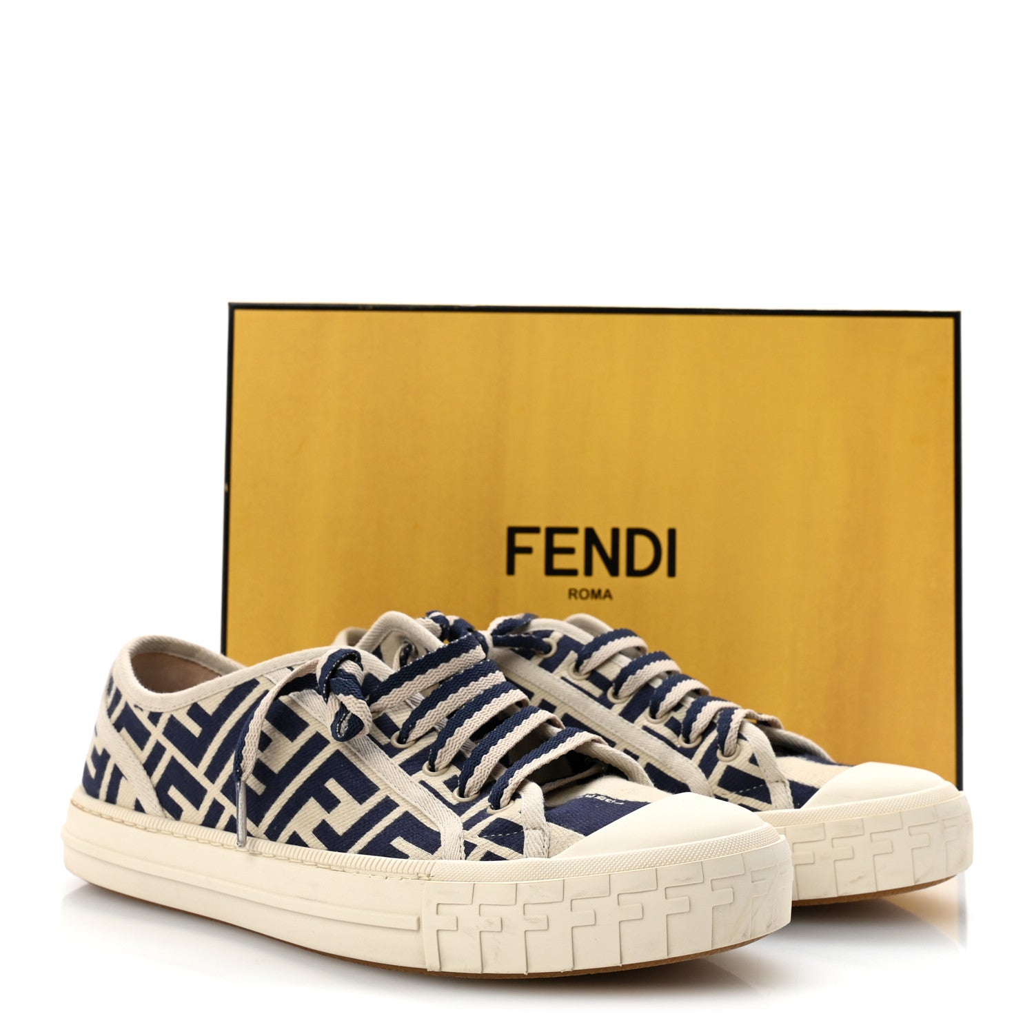 Fendi Woven Fabric FF Mens Domino Low Top Sneakers 41 Bei Midnight