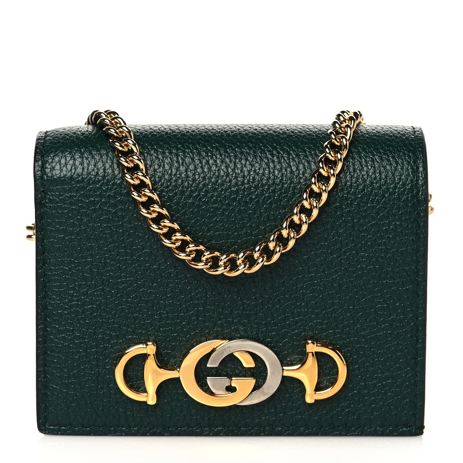 Gucci Grainy Calfskin Zumi Chain Card Case Wallet Vintage Green 1 of 10