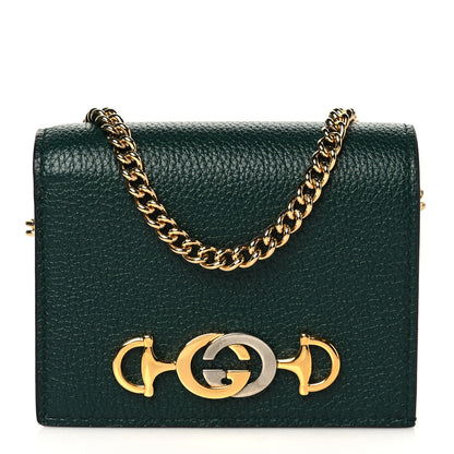 Gucci Grainy Calfskin Zumi Chain Card Case Wallet Vintage Green 1 of 10