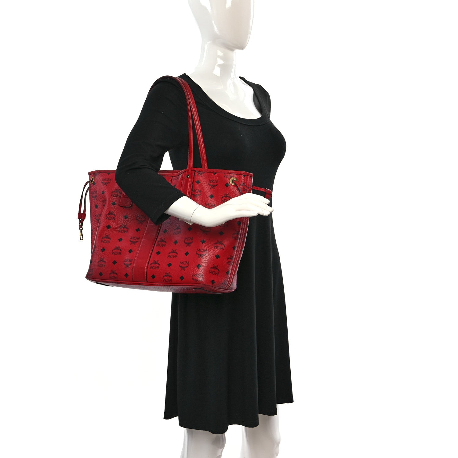 MCM Visetos Medium Liz Reversible Shopper Tote Ruby Red 3 of 29